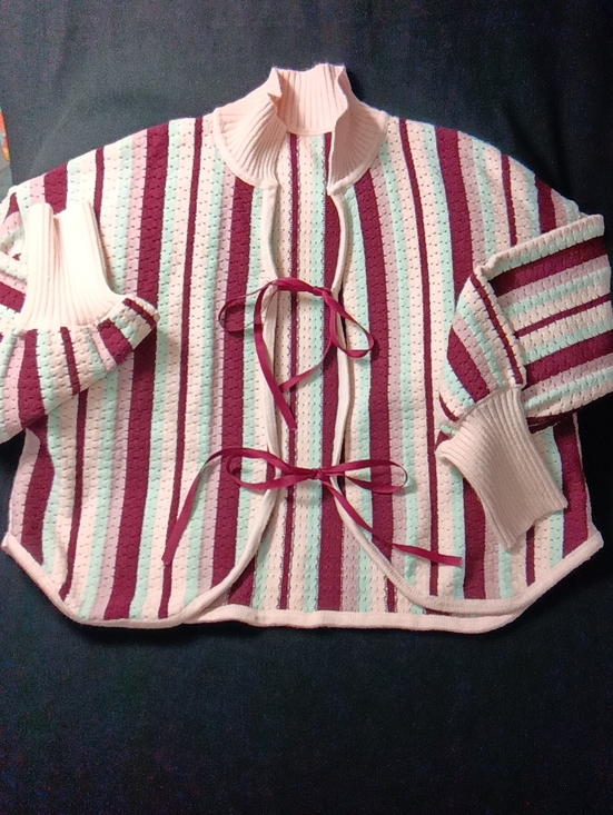 Sweaters - Striped Pink & Burgundy Tie-Front Women’s Sweater